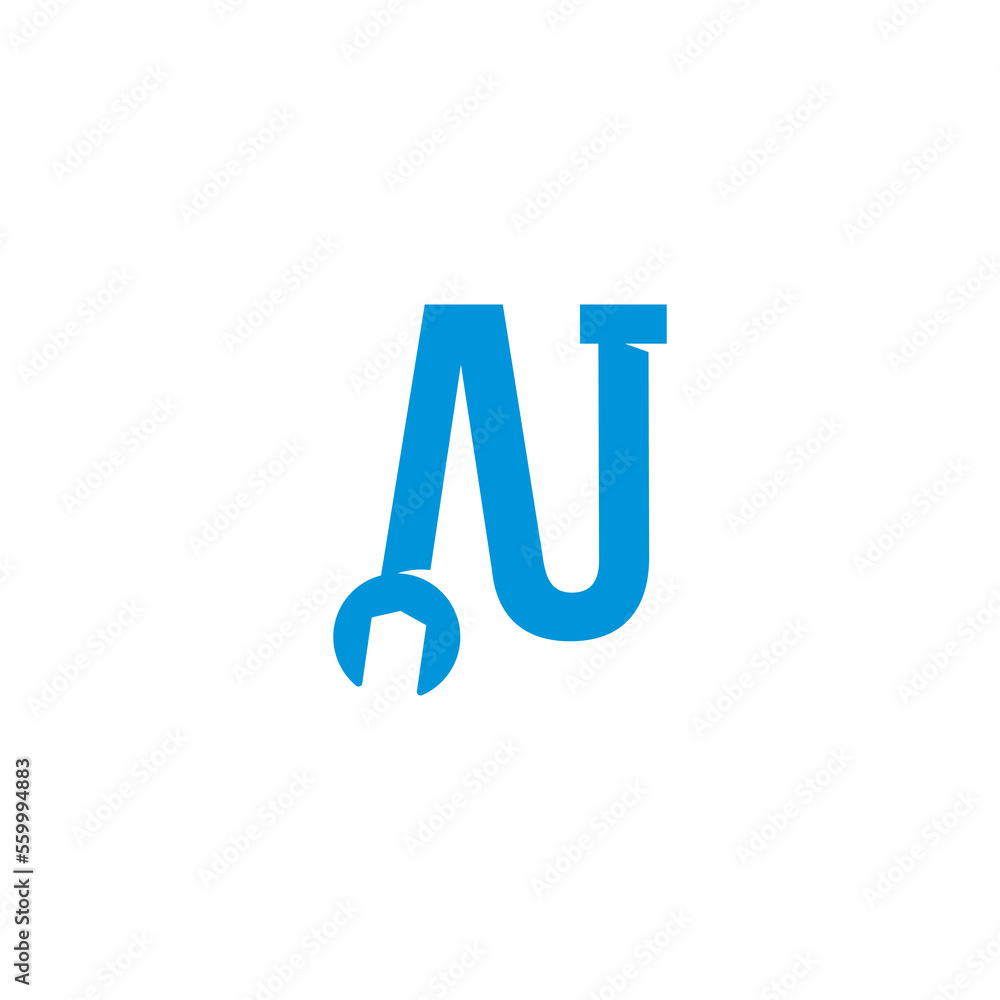 Letters AU Pipe and Wrench Logo Design 001 Letters AU Pipe and Wrench Logo Design 001