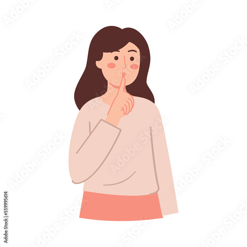 Woman with silent mouth gesture