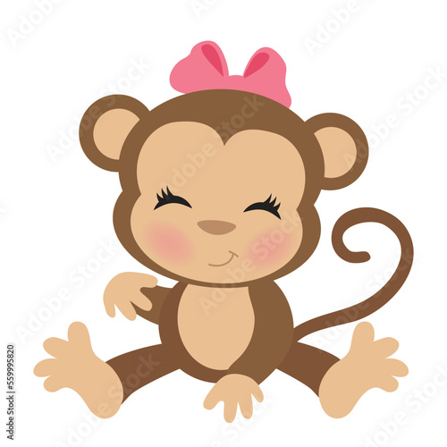 Cute sitting monkey girl vector cartoon illustration