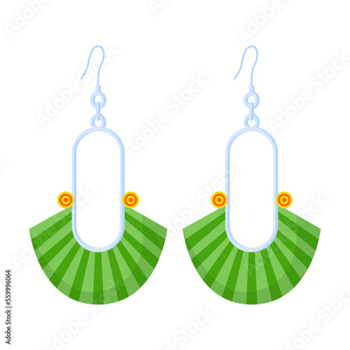 Boho jewelry handmade earrings cartoon illustration. Bohemian style with gemstones. Accessories, fashion, jewellery concept