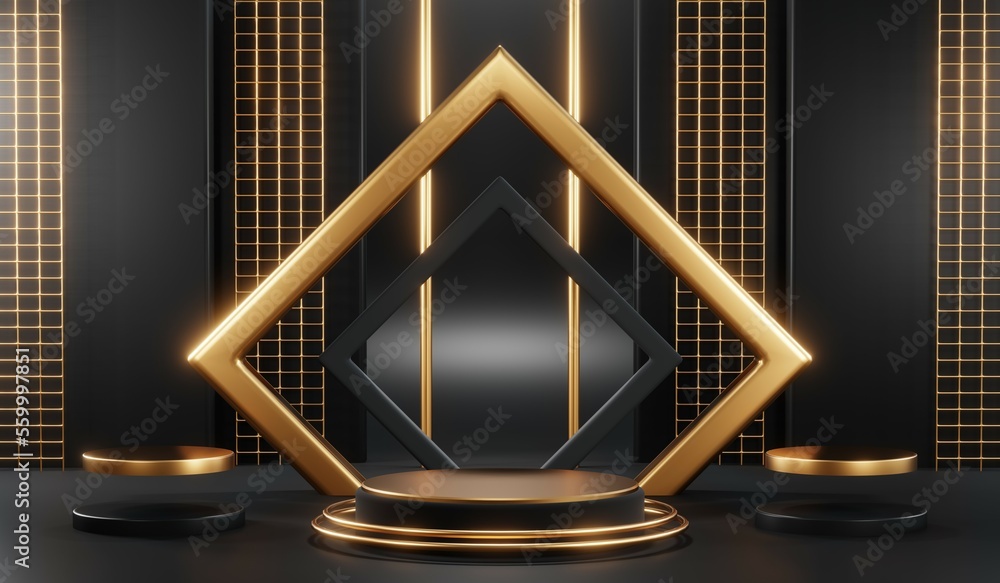3D rendering of backdrop black podium background show room for black friday products and sale banner 3D rendering of backdrop black podium background show room for black friday products and sale banner