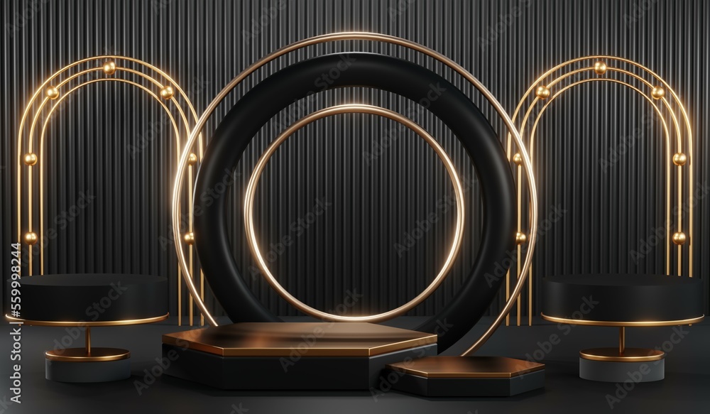 3D rendering of backdrop black podium background show room for black friday products and sale banner 3D rendering of backdrop black podium background show room for black friday products and sale banner