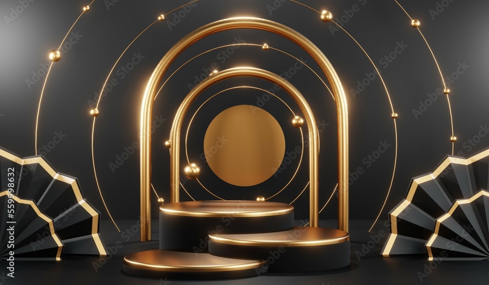 3D rendering of backdrop black podium background show room for black friday products and sale banner 3D rendering of backdrop black podium background show room for black friday products and sale banner