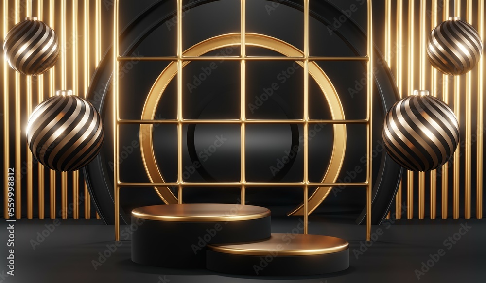 3D rendering of backdrop black podium background show room for black friday products and sale banner 3D rendering of backdrop black podium background show room for black friday products and sale banner