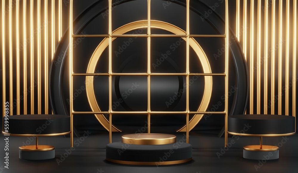 3D rendering of backdrop black podium background show room for black friday products and sale banner 3D rendering of backdrop black podium background show room for black friday products and sale banner