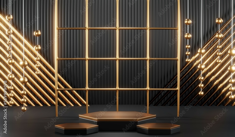 3D rendering of backdrop black podium background show room for black friday products and sale banner 3D rendering of backdrop black podium background show room for black friday products and sale banner