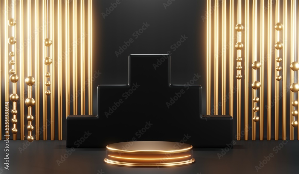 3D rendering of backdrop black podium background show room for black friday products and sale banner 3D rendering of backdrop black podium background show room for black friday products and sale banner