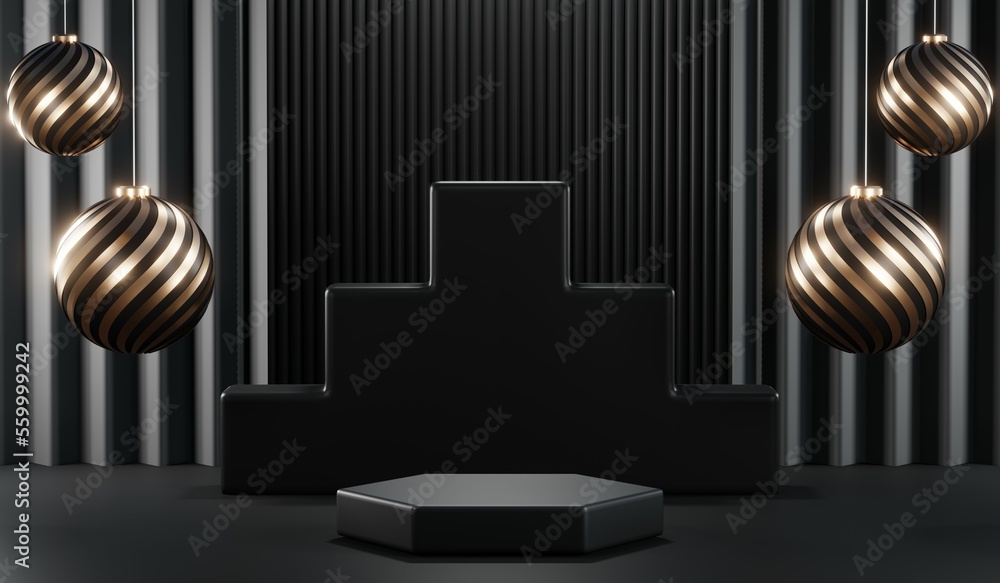 3D rendering of backdrop black podium background show room for black friday products and sale banner 3D rendering of backdrop black podium background show room for black friday products and sale banner