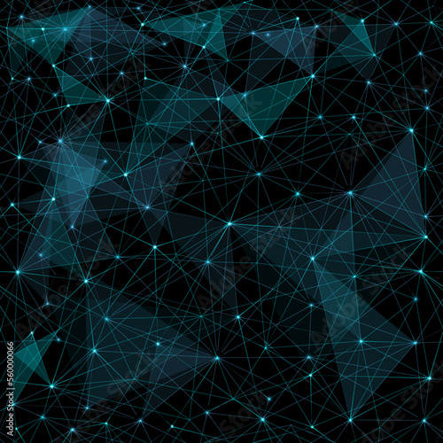 Seamless polygon pattern. Isolated digital technology vector on black background. Wireframe texture. Futuristic polygonal science illustration. Geometric low poly image.