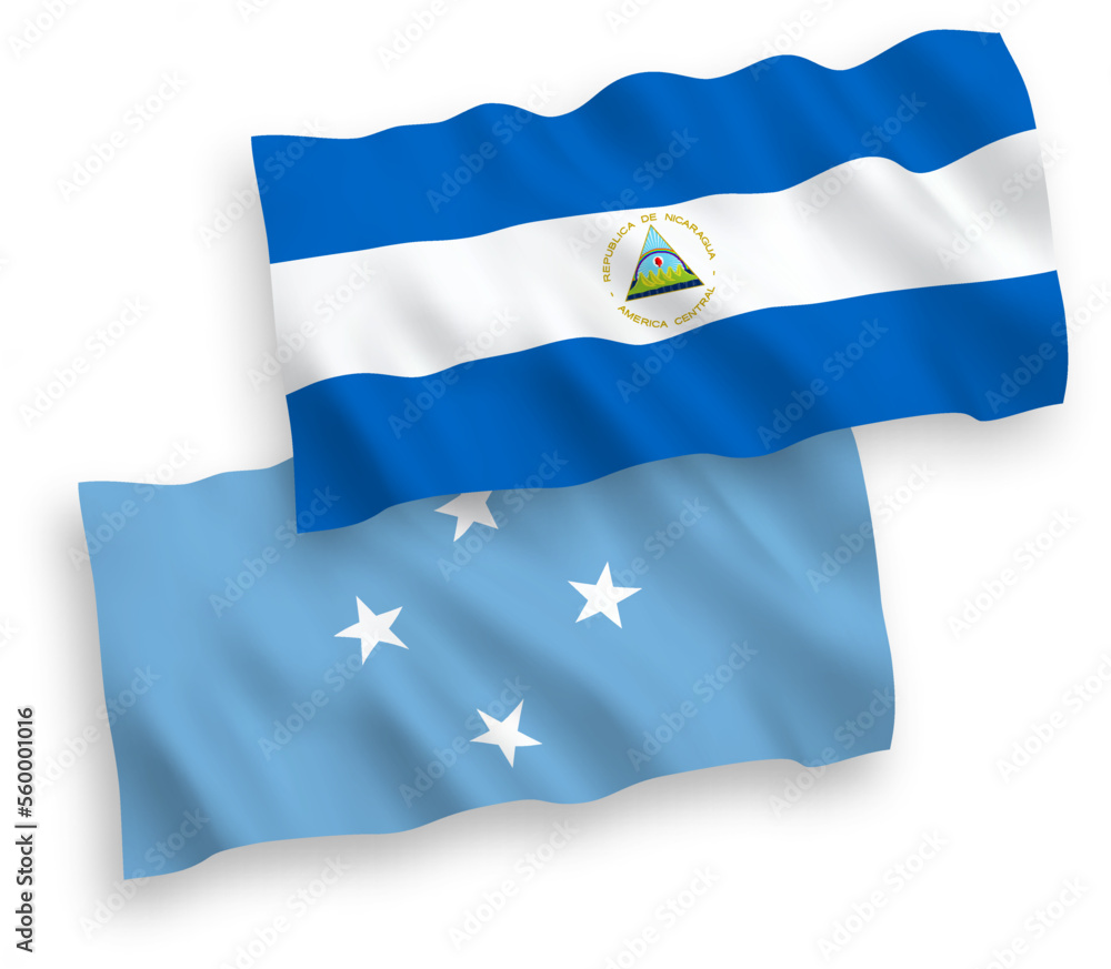 Flags of Nicaragua and Federated States of Micronesia on a white background Flags of Nicaragua and Federated States of Micronesia on a white background