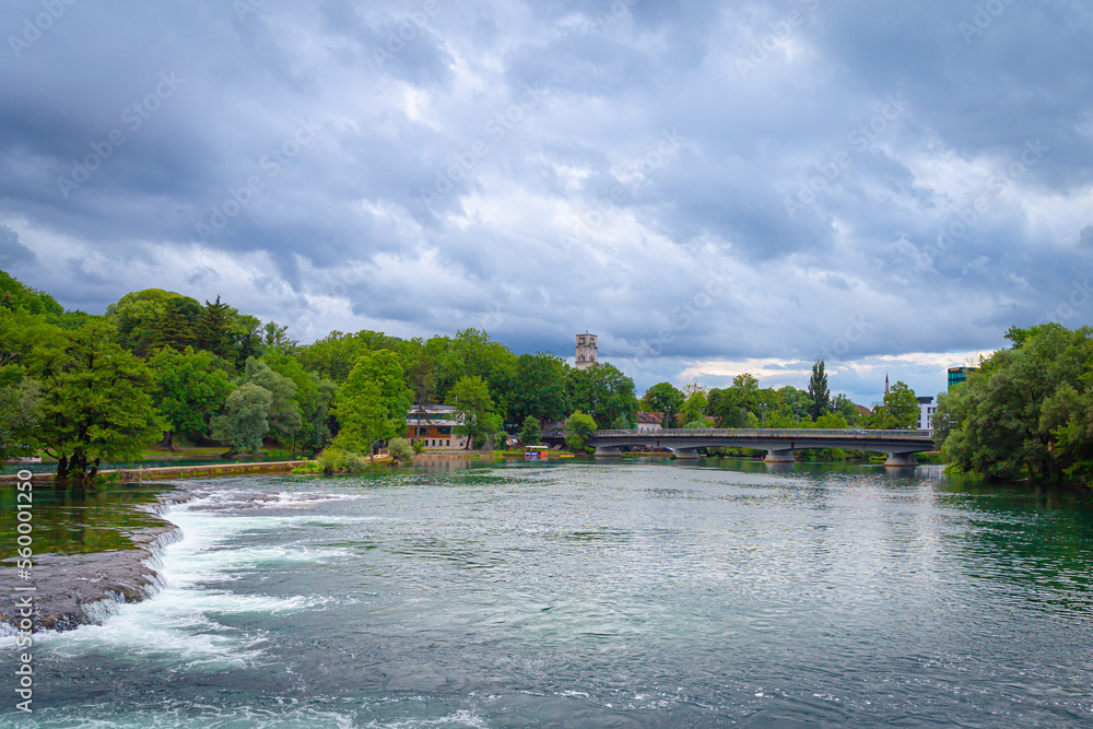 Town of Bihac located on the banks of the Una river which is known for its crystal clear water, rapids and beautiful surrounding nature. There are also two boats and riverside trails.