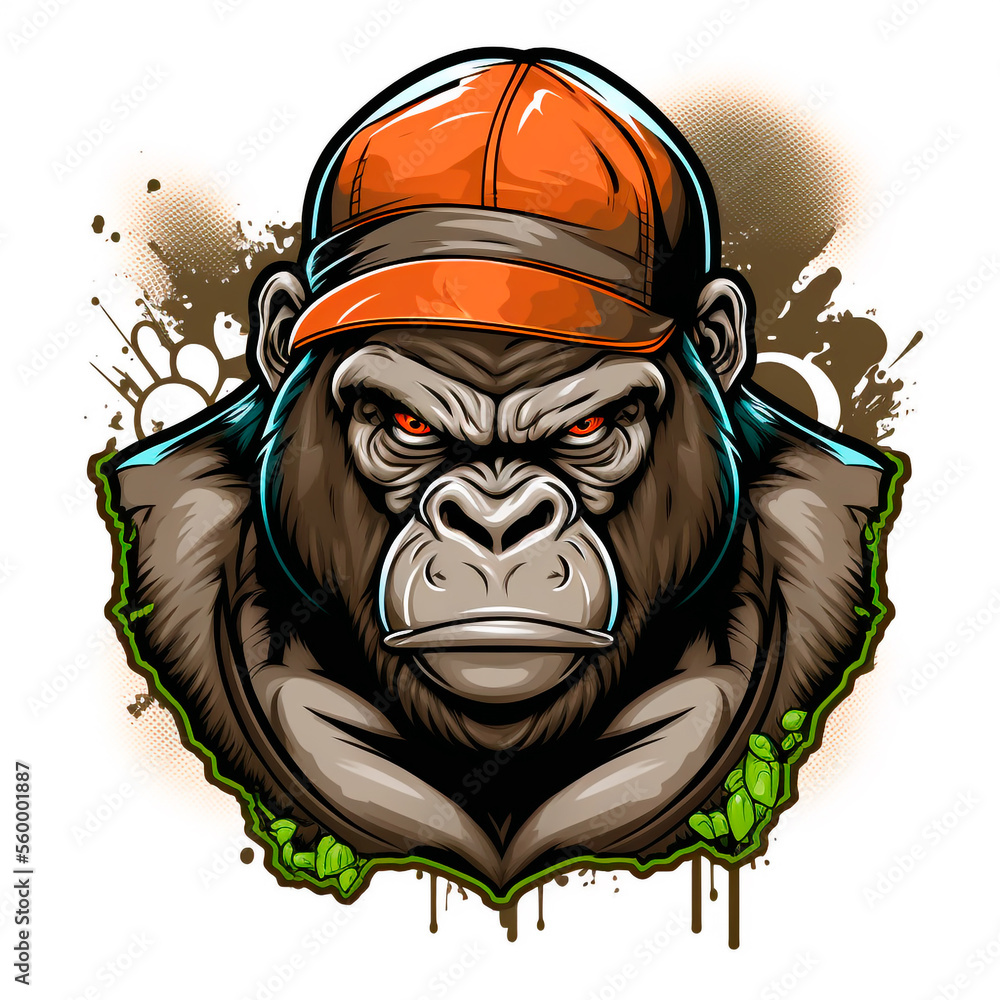 monkey graffiti illustration, digital art painting monkey graffiti illustration, digital art painting