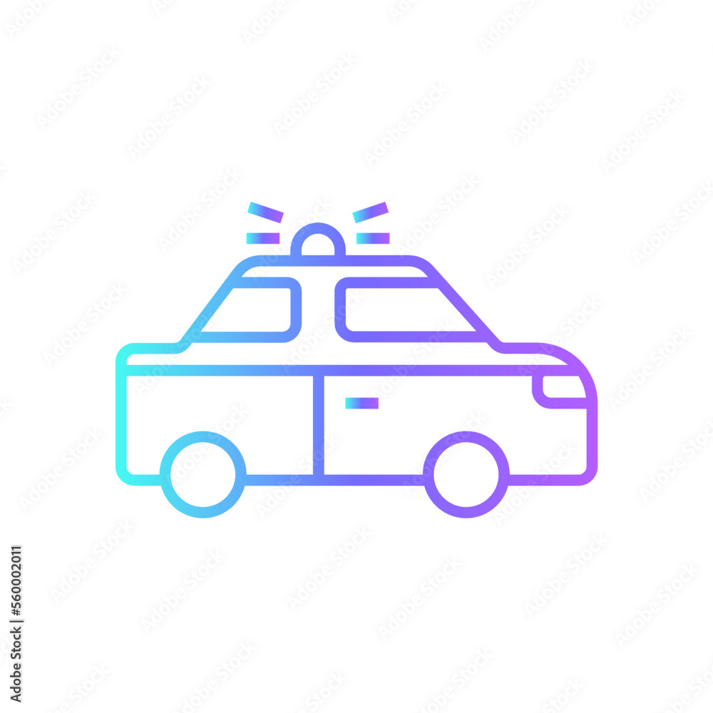 Police Car Transportation icon with blue gradient outline style. Vehicle, symbol, transport, line, outline, station, travel, automobile, editable, pictogram, isolated, flat. Vector illustration