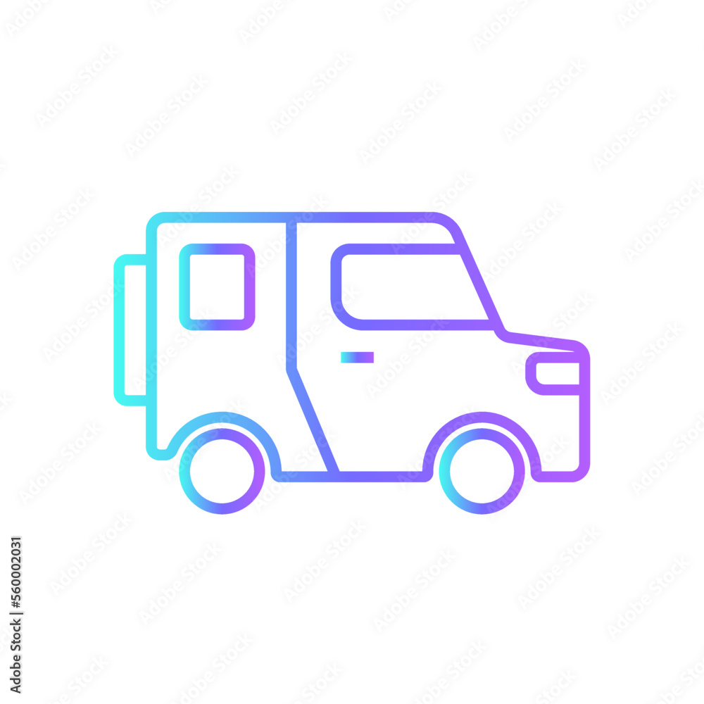 Jeep Transportation icon with blue gradient outline style. Vehicle, symbol, transport, line, outline, station, travel, automobile, editable, pictogram, isolated, flat. Vector illustration