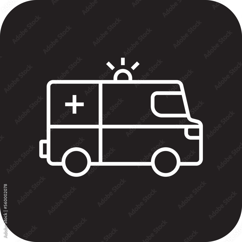 Ambulance Transportation icon with black filled line style. Vehicle, symbol, transport, line, outline, station, travel, automobile, editable, pictogram, isolated, flat. Vector illustration