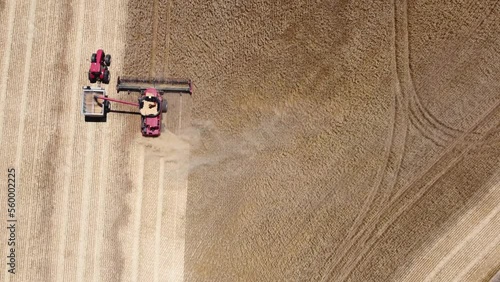 Aerial bird's-eye view drone tractor wheat combine harvester farming crops tourism Agriculture South Australia Adelaide Port Augusta 4K photo