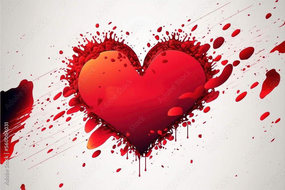 heart with blood on a white background, Generative AI