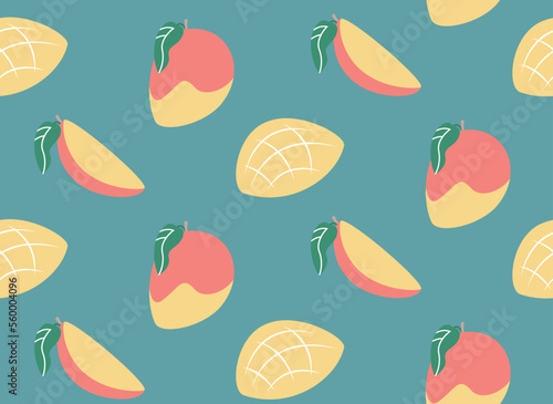 Fototapeta Naklejka Na Ścianę i Meble -  Seamless pattern with mango. Beautiful fruit texture in flat style.