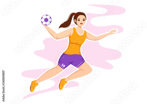 Handball Illustration of a Player Touching the Ball with His Hand and Scoring a Goal in a Sports Competition Flat Cartoon Hand Drawing Template