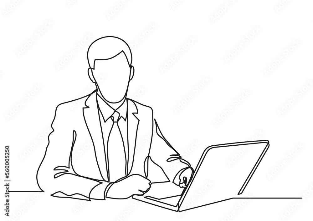 continuous line drawing businessman with laptop computer - PNG image with transparent background continuous line drawing businessman with laptop computer - PNG image with transparent background