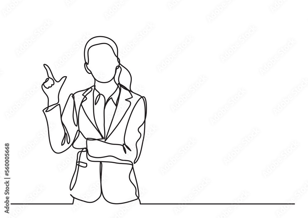 continuous line drawing standing business woman pointing - PNG image with transparent background