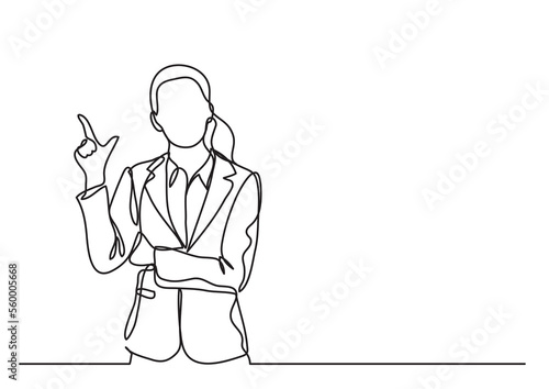 continuous line drawing standing business woman pointing - PNG image with transparent background