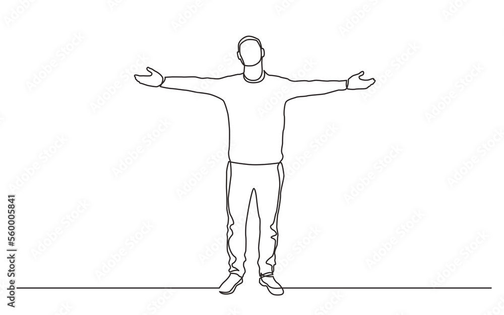 continuous line drawing standing man spreading arms - PNG image with transparent background continuous line drawing standing man spreading arms - PNG image with transparent background