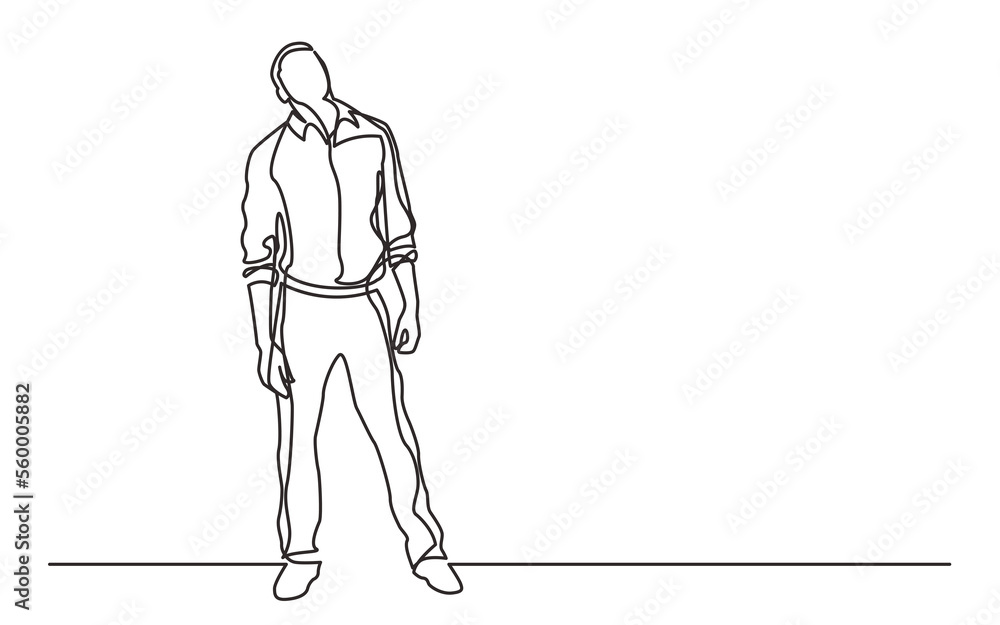 Obraz premium continuous line drawing standing thinking man looking above - PNG image with transparent background