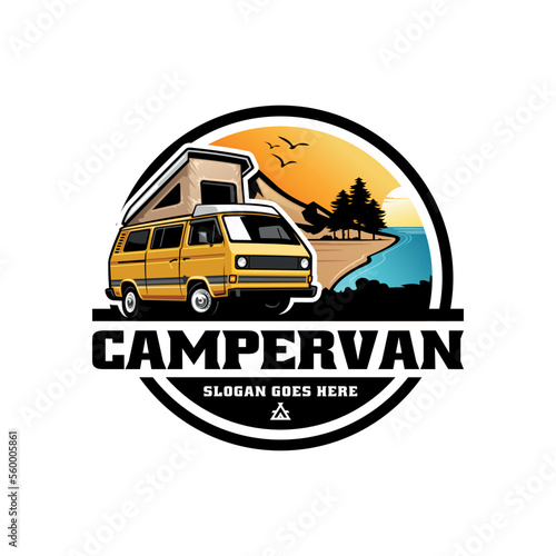 camper car with pop up tent illustration logo vector