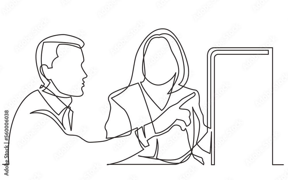 continuous line drawing two office worker discussing showing on display - PNG image with transparent background continuous line drawing two office worker discussing showing on display - PNG image with transparent background