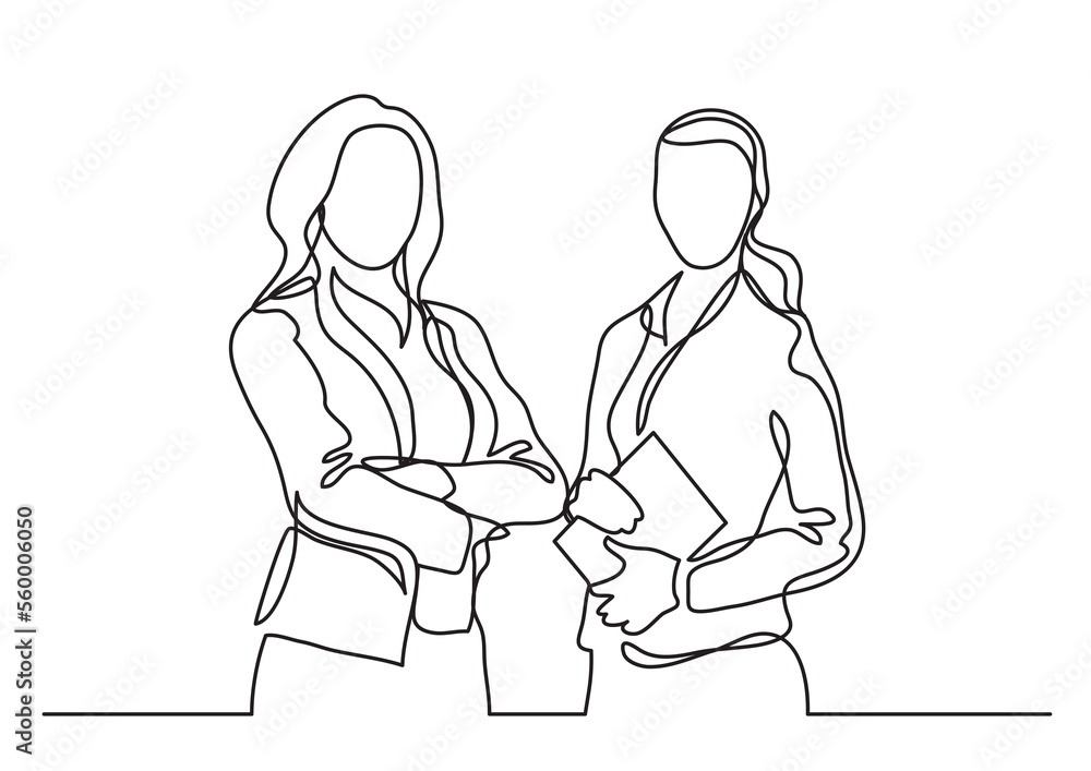 continuous line drawing two standing business woman - PNG image with transparent background continuous line drawing two standing business woman - PNG image with transparent background