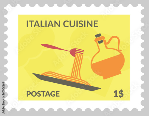 Italian cuisine, pasta and olive oil postmarks
