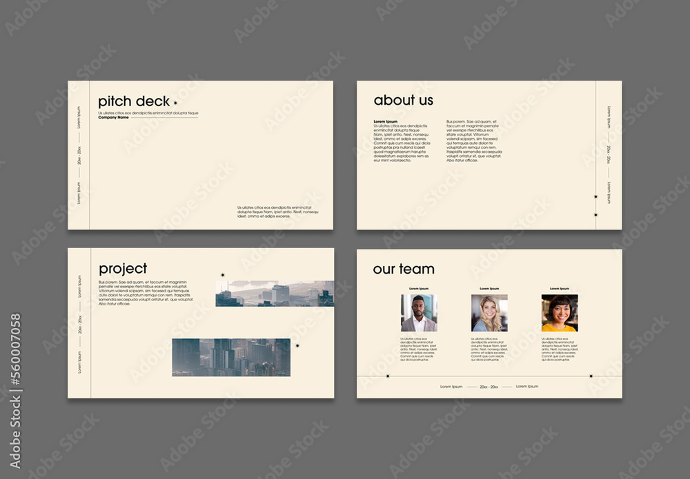 Beige Minimal Pitch Deck Stock Template | Adobe Stock