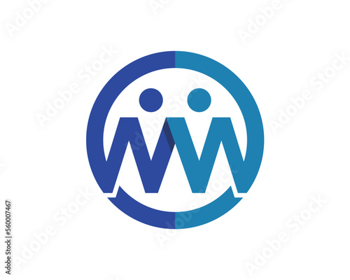 W and W circle forming a abstract people hand to hand logo