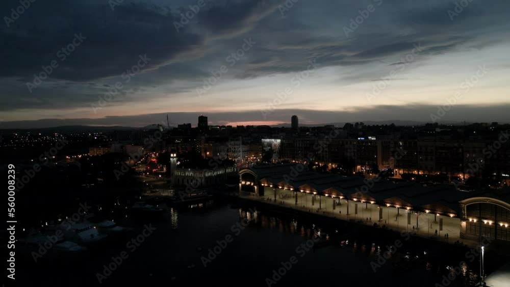 Drone Flying Over City During Sunset in Valencia, Spain Drone Flying Over City During Sunset in Valencia, Spain