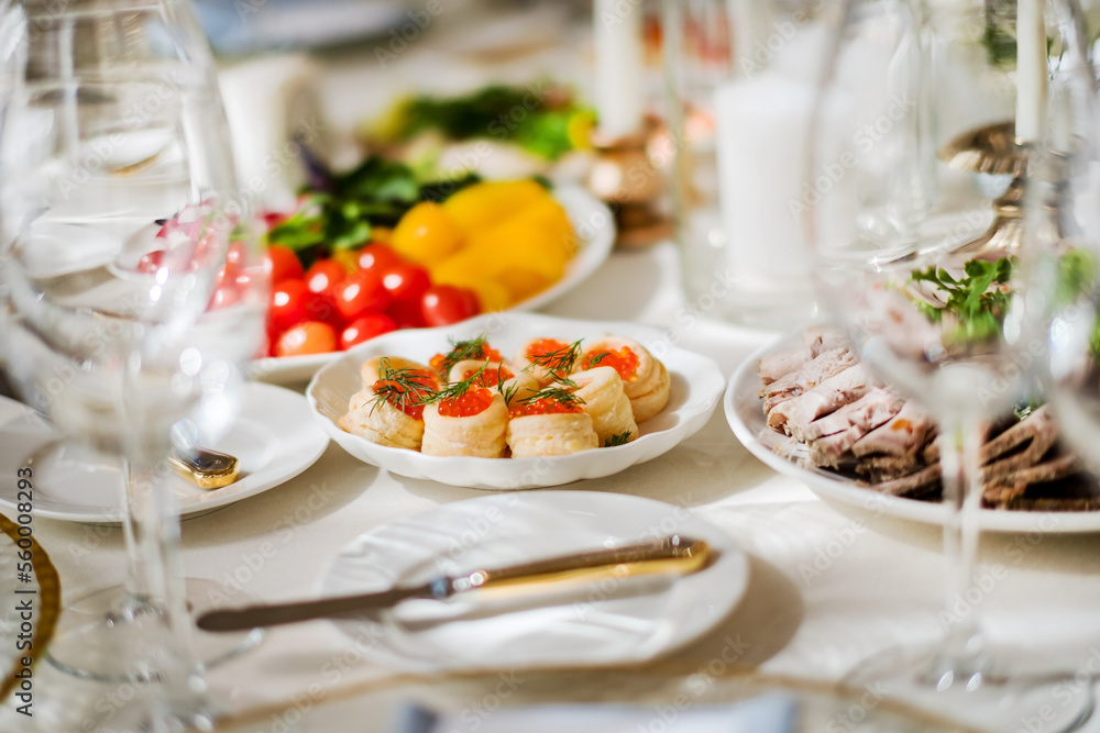 catering table with snacks and tapas