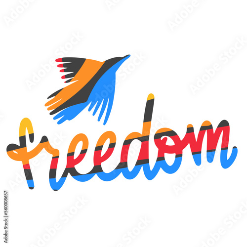 Multicolor logo freedom concept. Flying berd, text