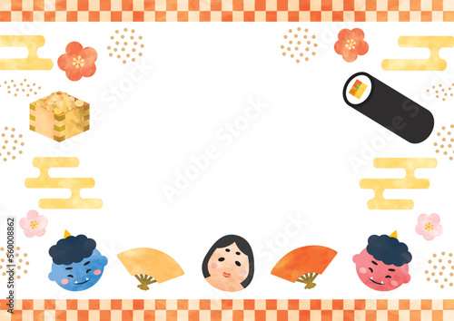 Wallpaper Mural 節分の鬼と恵方巻のかわいいA4横フレーム Torontodigital.ca