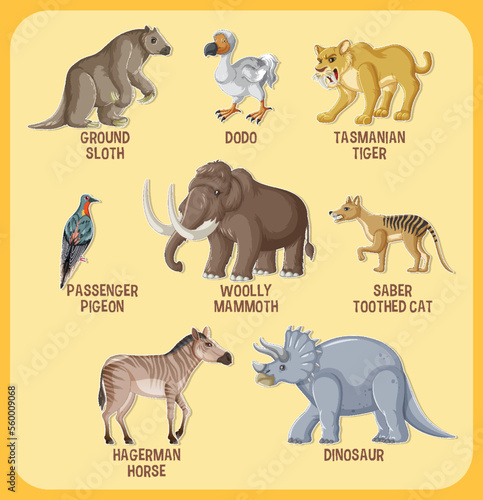 A set of extinct animals set