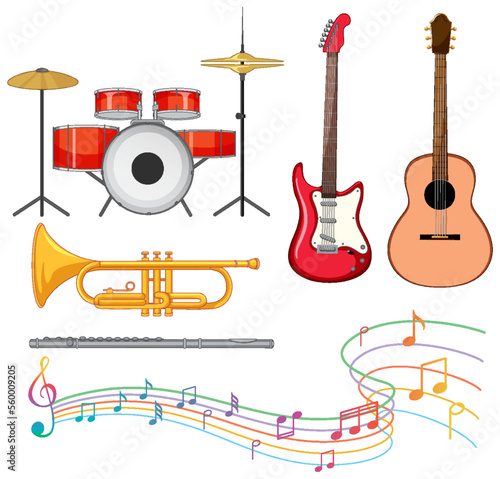 Set of various musical instruments