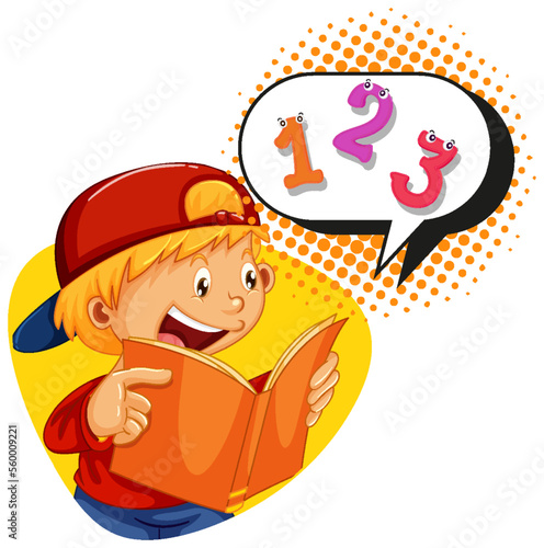 Boy reading book of math