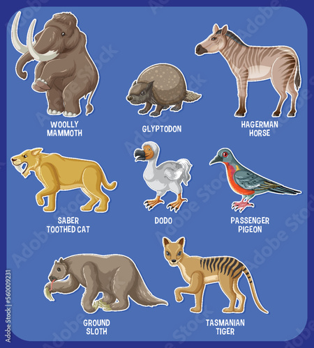 A set of extinct animals set