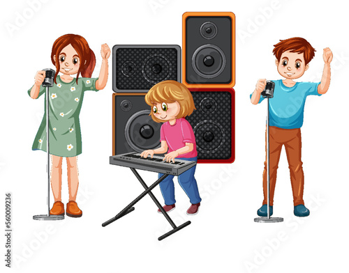 Music band kids cartoon