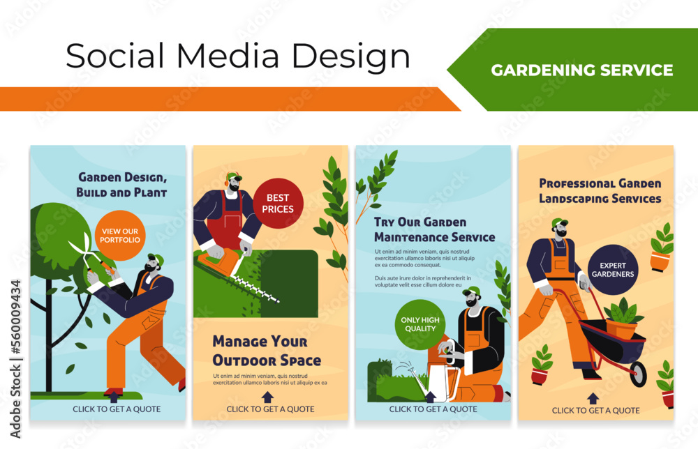 Social media web page set for gardening service