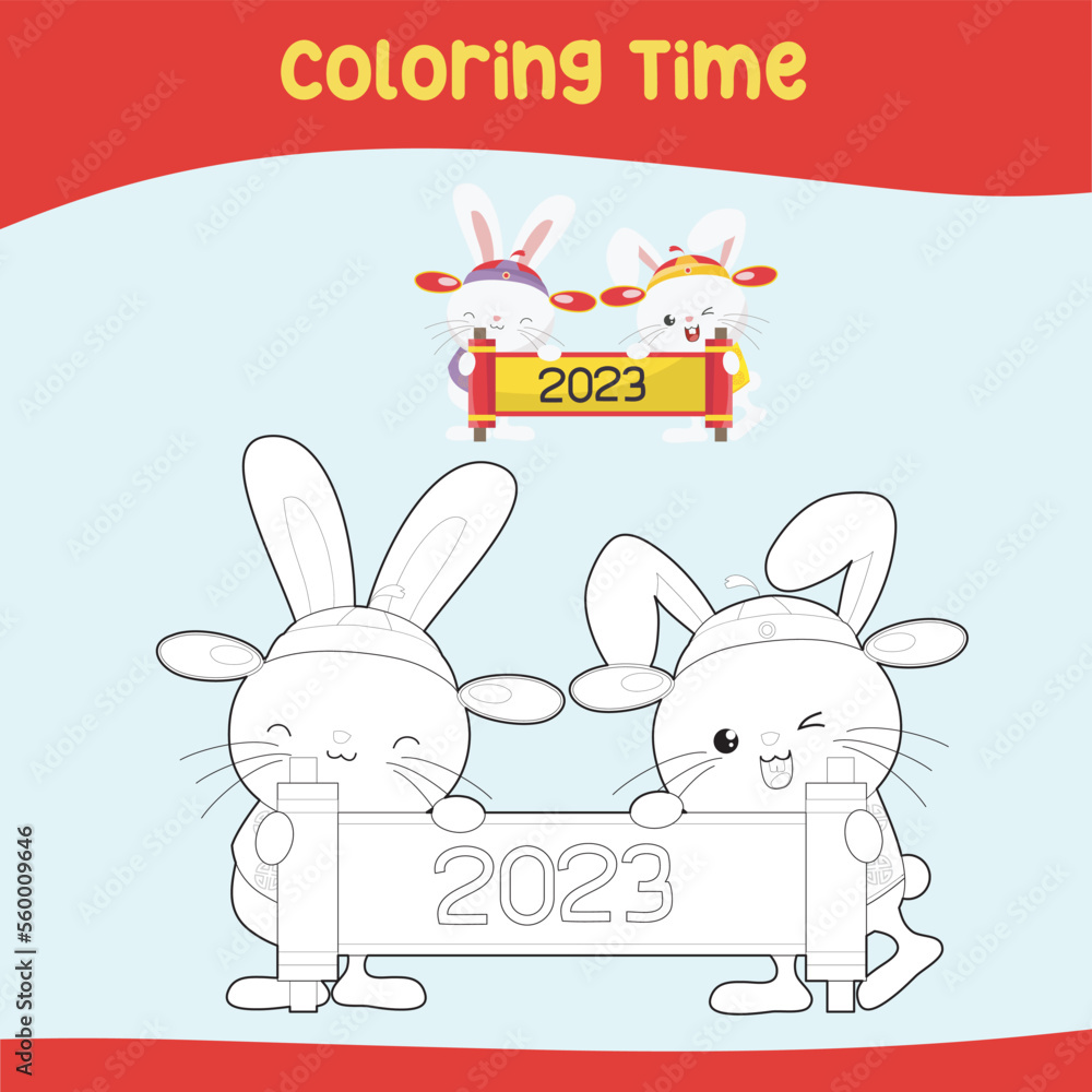 Fototapeta premium Printable coloring page for kids. Chinese New Year, happy lunar new year. Vector illustration. 