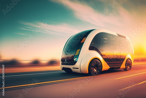 hi-tech future car with light trail and speed blur cityscape background