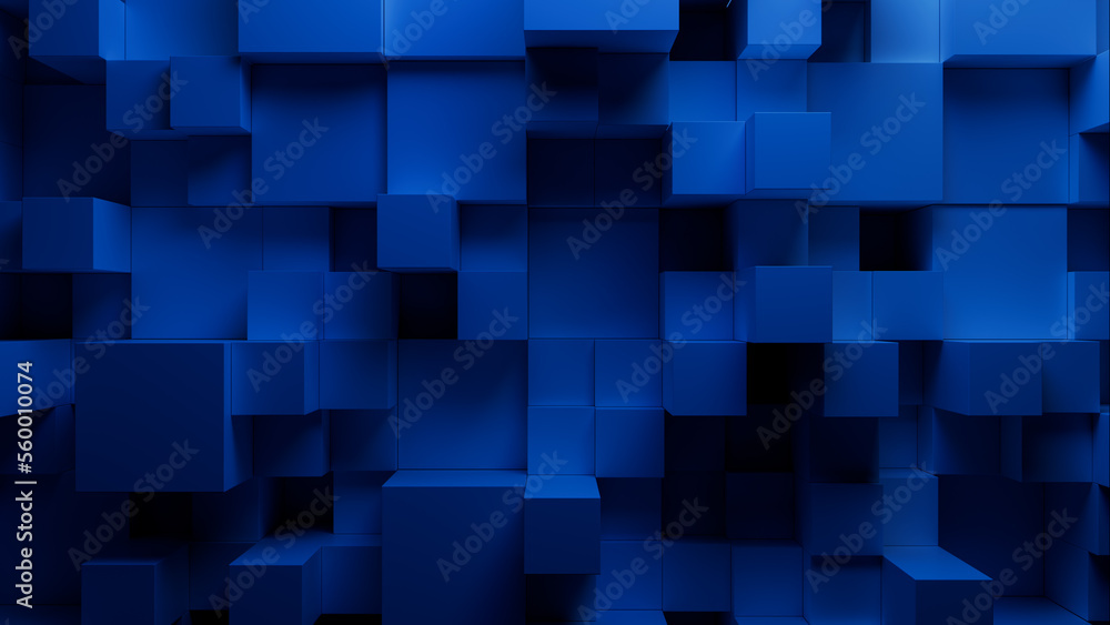 Neatly Arranged Multisized Block Wall. Blue and Black, Futuristic Tech Wallpaper. 3D Render. Neatly Arranged Multisized Block Wall. Blue and Black, Futuristic Tech Wallpaper. 3D Render.
