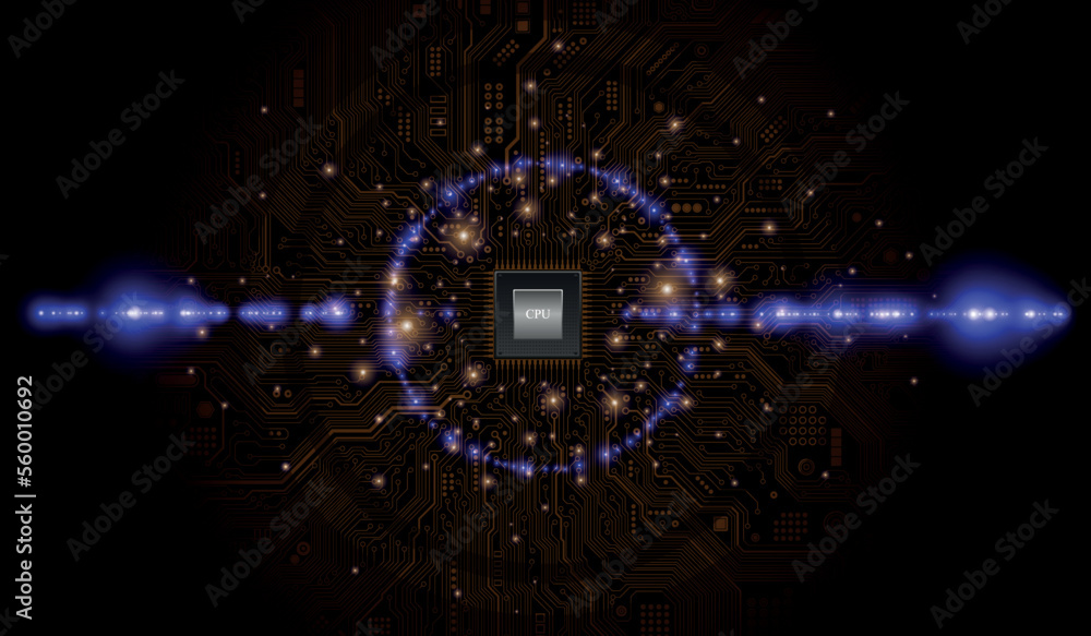 CPU Chip on Motherboard. Central Computer Processors CPU concept. Quantum computer, large data processing, database concept. Futuristic microchip processor. Digital chip. CPU Chip on Motherboard. Central Computer Processors CPU concept. Quantum computer, large data processing, database concept. Futuristic microchip processor. Digital chip.