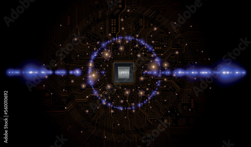 Fototapeta Naklejka Na Ścianę i Meble -  CPU Chip on Motherboard. Central Computer Processors CPU concept. Quantum computer, large data processing, database concept. Futuristic microchip processor. Digital chip.