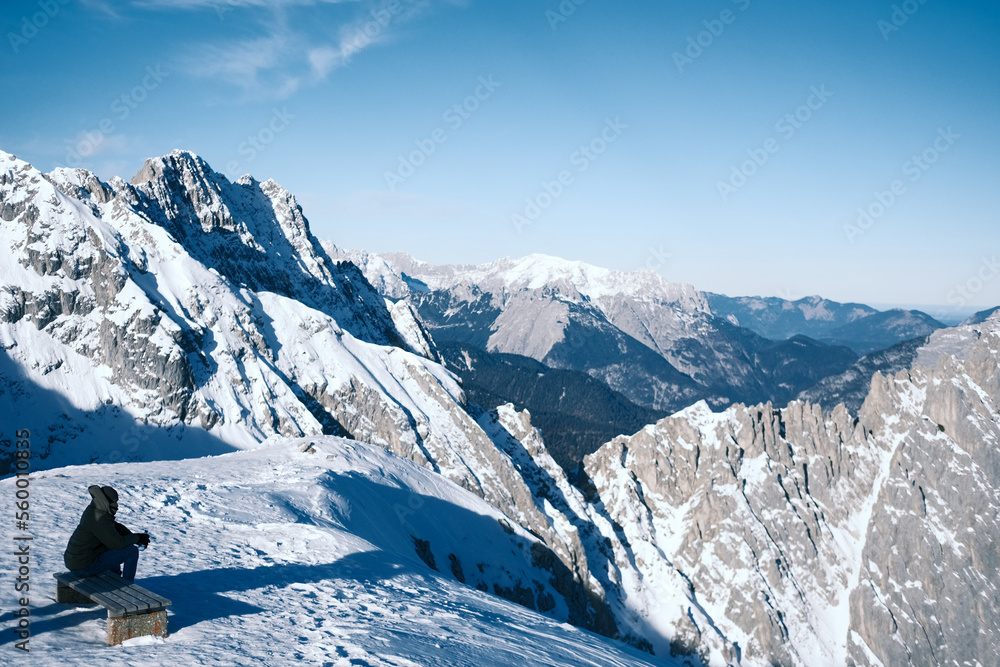 Austrian mountains landscape in Innsbruck and a person 